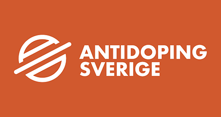 Orange bakgrund med vit logotyp för Antidoping Sverige.